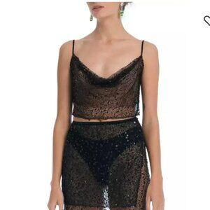 Dyspnea Miss Slinky Cami Top Black Sheer Embellished Beaded Sequin Sheer Sexy